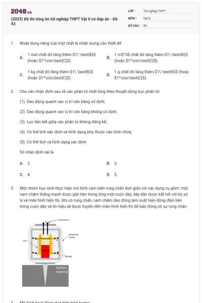 (2025) Đề thi tổng ôn tốt nghiệp THPT Vật lí có đáp án - Đề 43