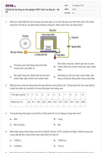 (2025) Đề thi tổng ôn tốt nghiệp THPT Vật lí có đáp án - Đề 45