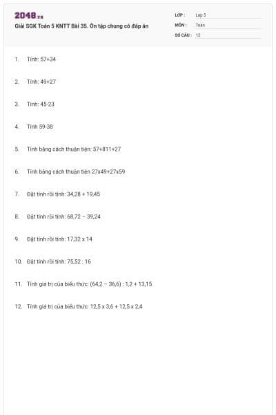 Giải SGK Toán 5 KNTT Bài 35. Ôn tập chung có đáp án