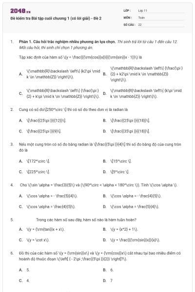 Đề kiểm tra Bài tập cuối chương 1 (có lời giải) - Đề 2