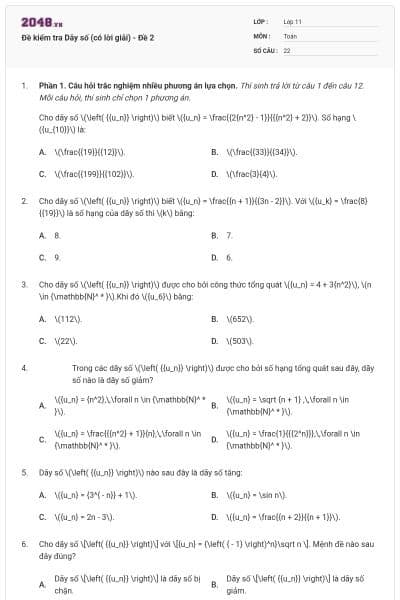 Đề kiểm tra Dãy số (có lời giải) - Đề 2