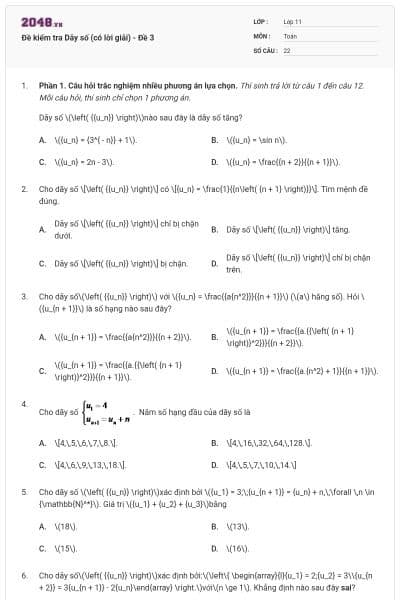 Đề kiểm tra Dãy số (có lời giải) - Đề 3
