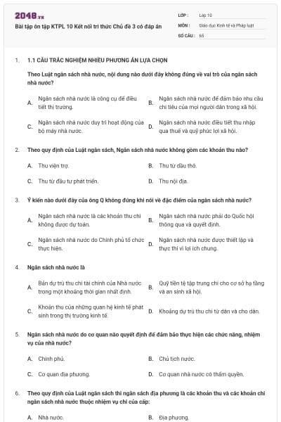 Bài tập ôn tập KTPL 10 Kết nối tri thức Chủ đề 3 có đáp án