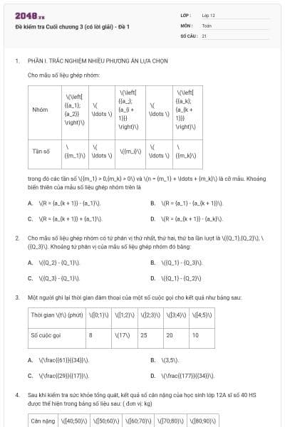 Đề kiểm tra Cuối chương 3 (có lời giải) - Đề 1