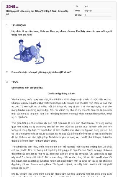 Bài tập phát triển năng lực Tiếng Việt lớp 5 Tuần 24 có đáp án