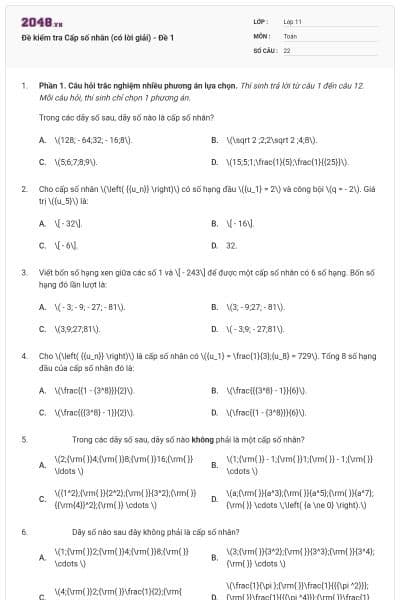 Đề kiểm tra Cấp số nhân (có lời giải) - Đề 1