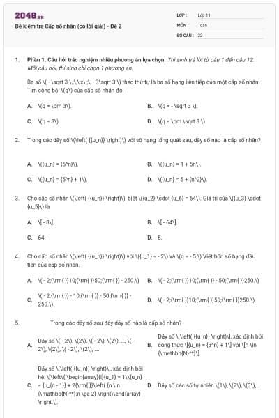 Đề kiểm tra Cấp số nhân (có lời giải) - Đề 2