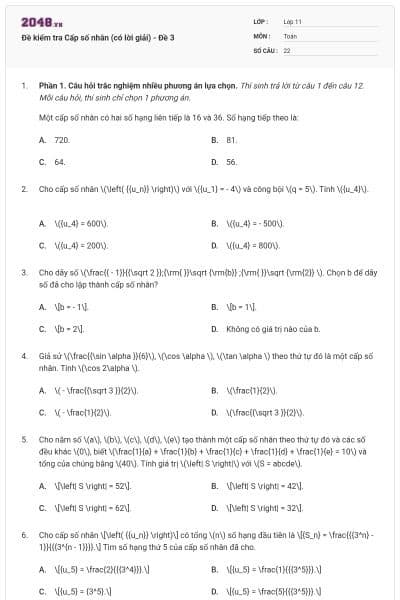 Đề kiểm tra Cấp số nhân (có lời giải) - Đề 3