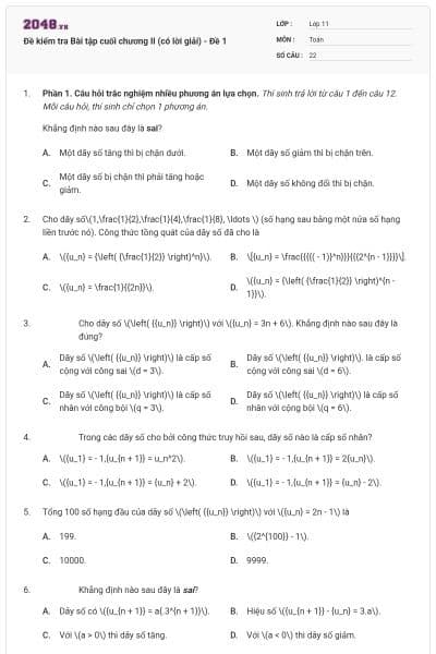 Đề kiểm tra Bài tập cuối chương II (có lời giải)  - Đề 1