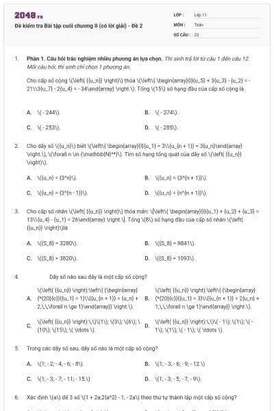 Đề kiểm tra Bài tập cuối chương II (có lời giải)  - Đề 2