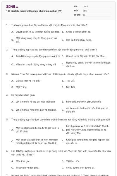 100 câu trắc nghiệm Động học chất điểm cơ bản (P1)