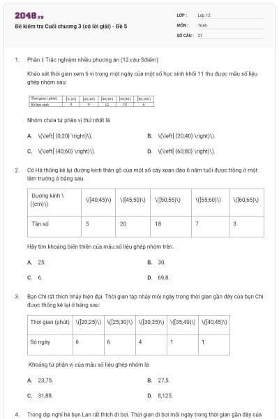 Đề kiểm tra Cuối chương 3 (có lời giải) - Đề 5