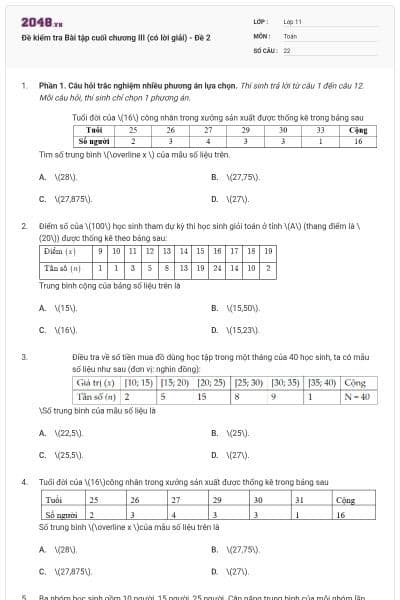 Đề kiểm tra Bài tập cuối chương III (có lời giải) - Đề 2