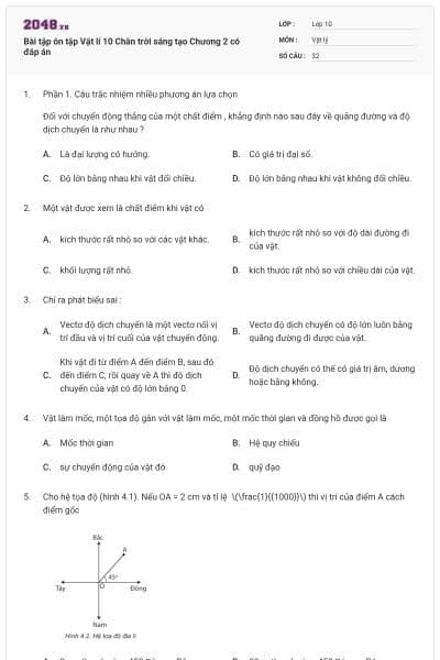 Bài tập ôn tập Vật lí 10 Chân trời sáng tạo Chương 2 có đáp án