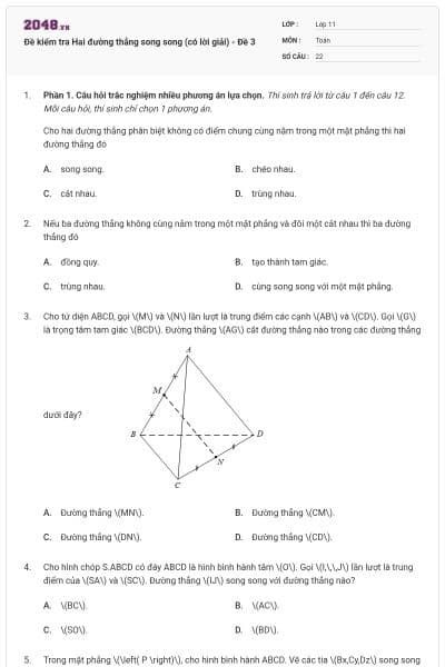 Đề kiểm tra Hai đường thẳng song song (có lời giải) - Đề 3