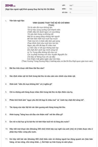 (Ngữ liệu ngoài sgk)Vinh quang thay thế hệ Hồ Chí Minh