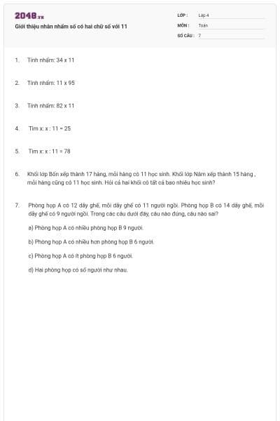 Giới thiệu nhân nhẩm số có hai chữ số với 11