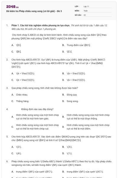 Đề kiểm tra Phép chiếu song song (có lời giải) - Đề 3