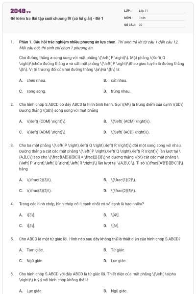 Đề kiểm tra Bài tập cuối chương IV (có lời giải) - Đề 1