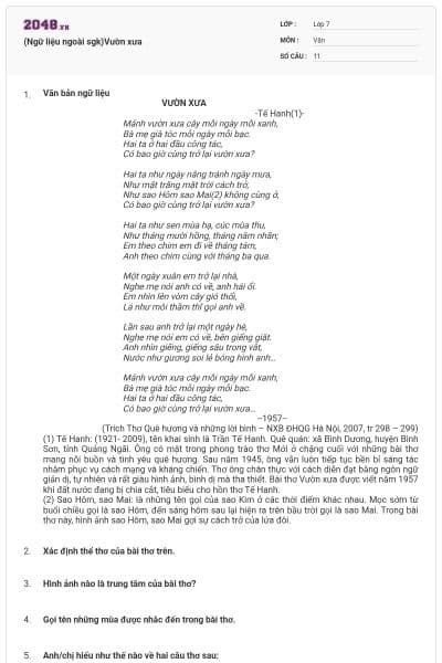 (Ngữ liệu ngoài sgk)Vườn xưa