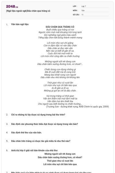 (Ngữ liệu ngoài sgk)Dấu chân qua trảng cỏ