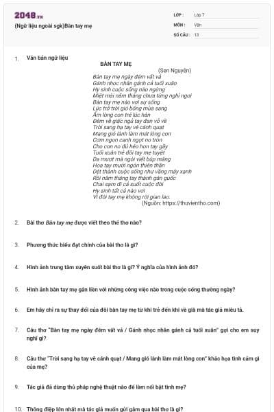 (Ngữ liệu ngoài sgk)Bàn tay mẹ