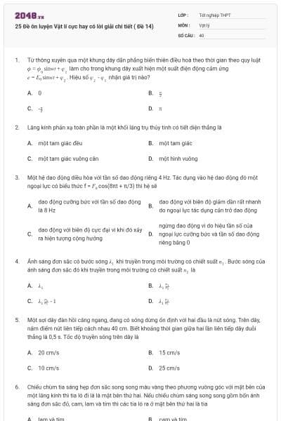 25 Đề ôn luyện Vật lí cực hay có lời giải chi tiết ( Đề 14)