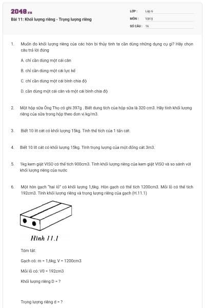 Bài 11: Khối lượng riêng - Trọng lượng riêng