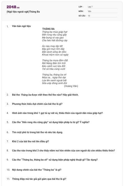 (Ngữ liệu ngoài sgk)Tháng Ba