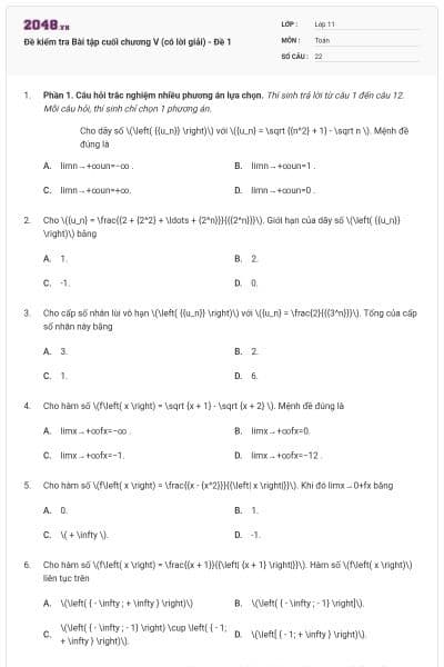 Đề kiểm tra Bài tập cuối chương V (có lời giải) - Đề 1