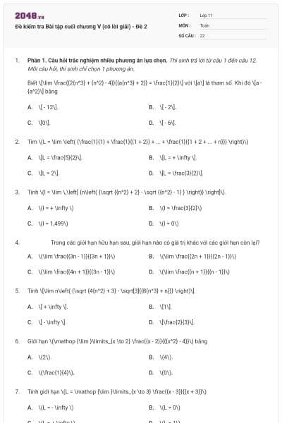 Đề kiểm tra Bài tập cuối chương V (có lời giải) - Đề 2