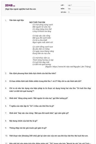 (Ngữ liệu ngoài sgk)Nơi tuổi thơ em