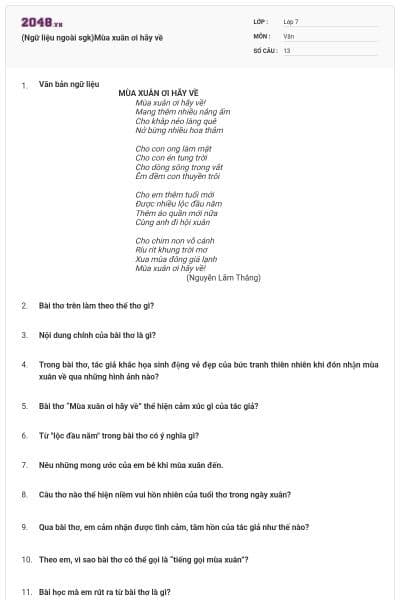 (Ngữ liệu ngoài sgk)Mùa xuân ơi hãy về