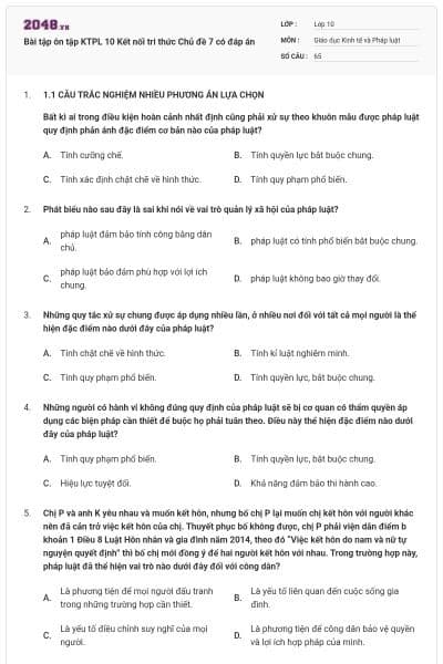 Bài tập ôn tập KTPL 10 Kết nối tri thức Chủ đề 7 có đáp án