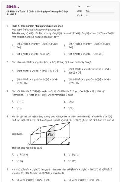 Đề kiểm tra Toán 12 Chân trời sáng tạo Chương 4 có đáp án - Đề 2