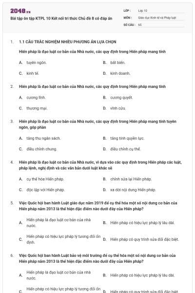 Bài tập ôn tập KTPL 10 Kết nối tri thức Chủ đề 8 có đáp án