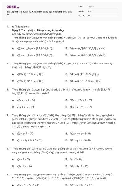 Bài tập ôn tập Toán 12 Chân trời sáng tạo Chương 5 có đáp án
