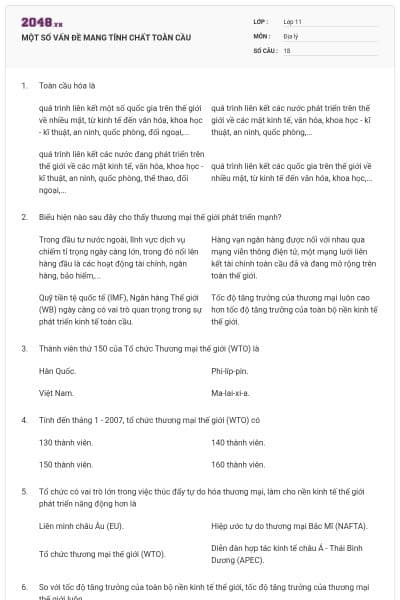 MỘT SỐ VẤN ĐỀ MANG TÍNH CHẤT TOÀN CẦU