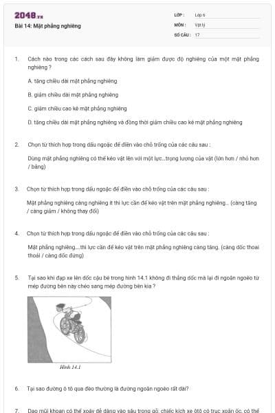 Bài 14: Mặt phẳng nghiêng