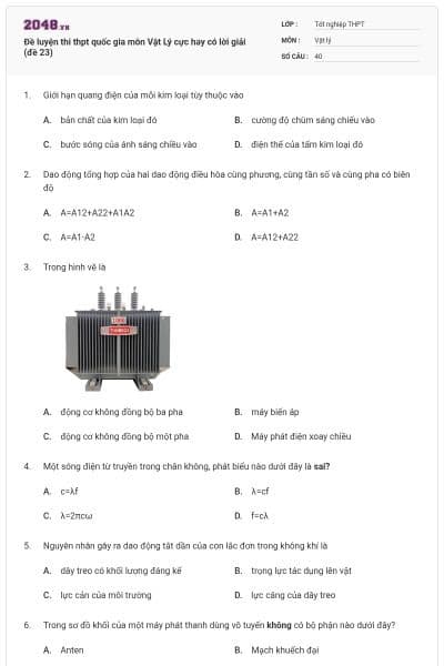 Đề luyện thi thpt quốc gia môn Vật Lý cực hay có lời giải (đề 23)