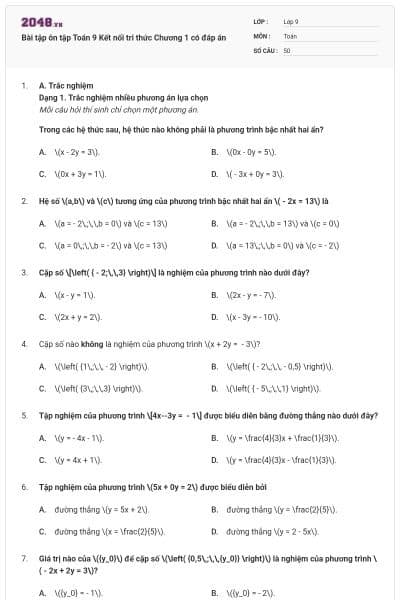 Bài tập ôn tập Toán 9 Kết nối tri thức Chương 1 có đáp án