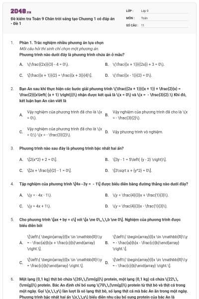 Đề kiểm tra Toán 9 Chân trời sáng tạo Chương 1 có đáp án - Đề 1