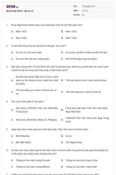 Đề thi thử 2019 - Đề số 12