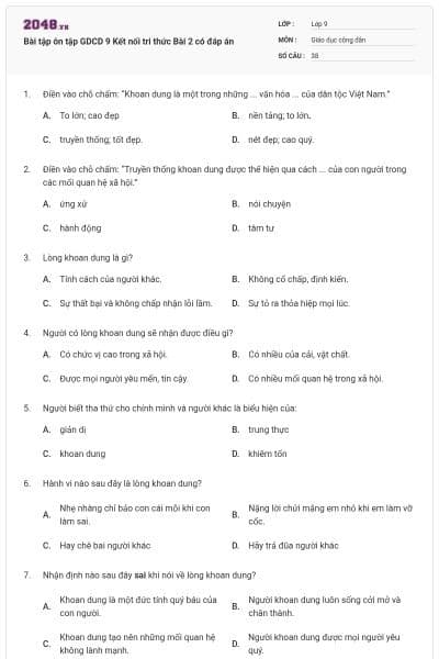 Bài tập ôn tập GDCD 9 Kết nối tri thức Bài 2 có đáp án