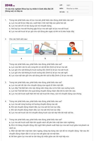 10 câu trắc nghiệm Khoa học tự nhiên 6 Cánh diều Bài 28 (Đúng sai) có đáp án