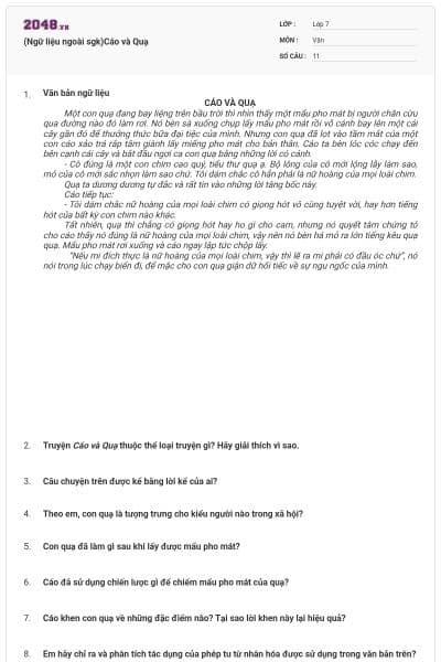 (Ngữ liệu ngoài sgk)Cáo và Quạ