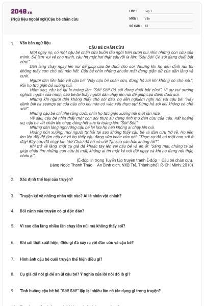 (Ngữ liệu ngoài sgk)Cậu bé chăn cừu