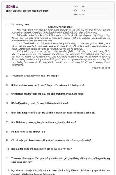 (Ngữ liệu ngoài sgk)Con quạ thông minh