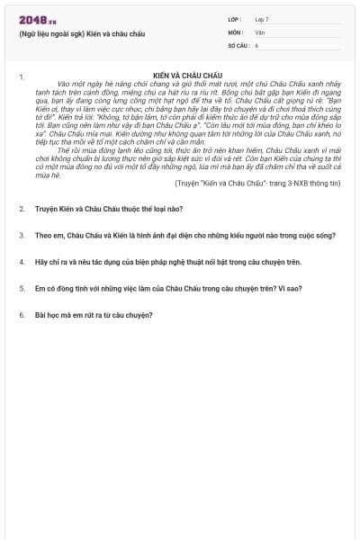 (Ngữ liệu ngoài sgk) Kiến và châu chấu