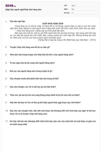 (Ngữ liệu ngoài sgk)Cháy nhà hàng xóm